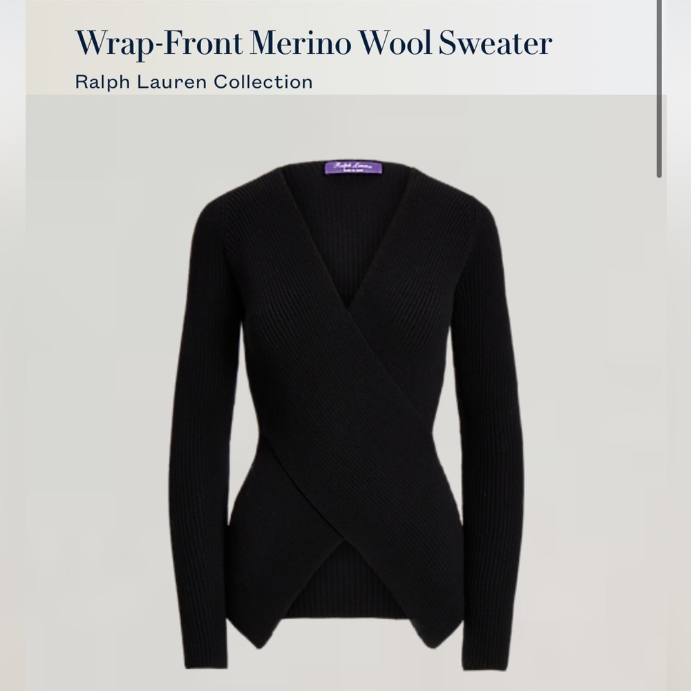 Ralph Lauren Black V-Neck Wrap merino wool Sweater